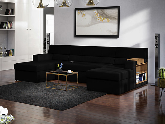 Černá rozkládací sedačka do U