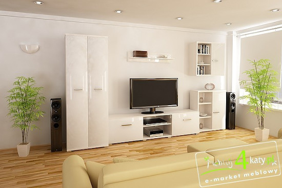 Obývací stěna bílá lesklá