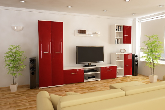 Obývací stěna červená