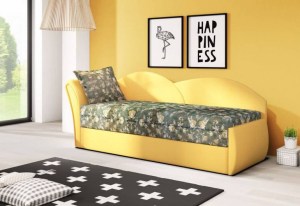 Rozkládací válenda AGA - žlutá+vzor růže