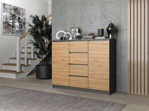 KOMODA 2D4S - ANTRACYT / DĄB ARTISAN (4/5)