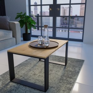 STOLIK KAWOWY ŁAWA SALON LOFT MODERN DĄB ARTISAN - CZERŃ (4/6)