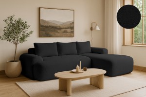 Rohová rozkládací sedačka FLAVIO - černá - bouclé - NOW OR NEVER 100