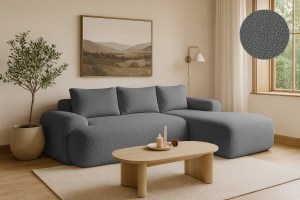 Rohová rozkládací sedačka FLAVIO - grafitová - bouclé - NOW OR NEVER 92