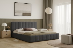 Postel RIMINI 140x200 s úložným prostorem - bouclé - grafitová - NOW OR NEVER 92