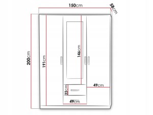 Šatní skříň RAVENA 3D2S - Rozměry (7/7)