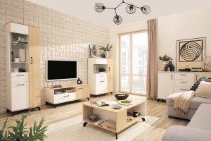 Ilustrační foto - Vitrína MADISON MD06 bílá lux + dub piškotový (2/3)
