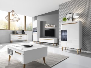 Ilustrační foto - Vitrína NORDI NWT53 Bílý lesk + dub riviera (2/3)