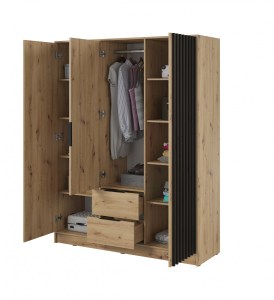 Šatní skříň NELLY 3D zrcadlo dub artisan + černá (2/3)