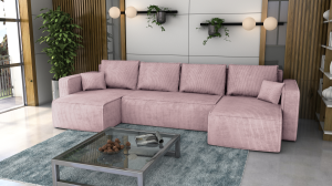 Rozkládací sedací souprava FIRE U - růžová - manšestr - LINCOLN 61