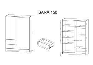 Šatní skříň SARA 150 Bílá - Rozměry (4/4)